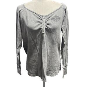 Harley-Davidson Women’s Waffle Knit Long Sleeve Henley (XL) Made in USA